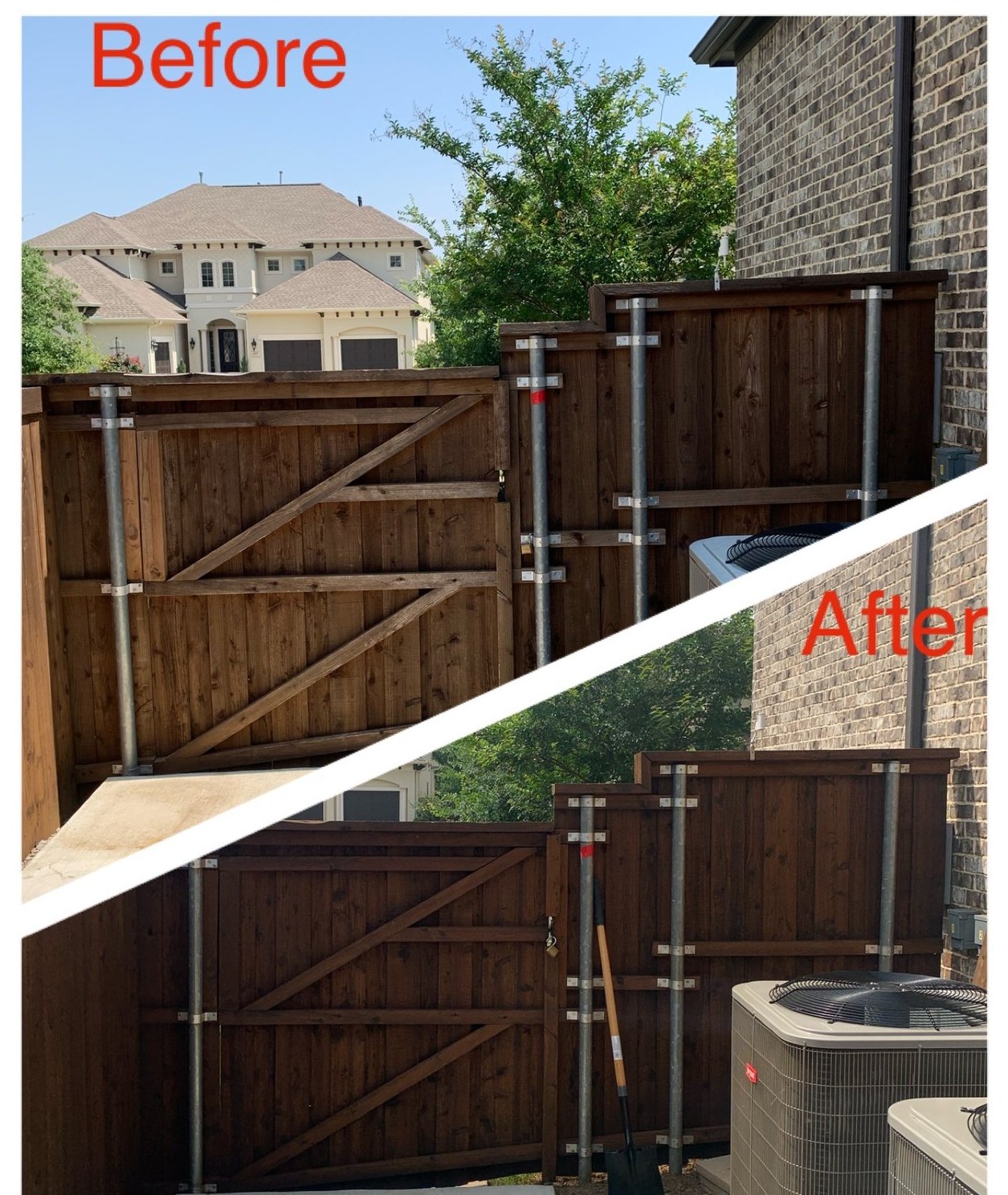 Gate and posts before and after staining